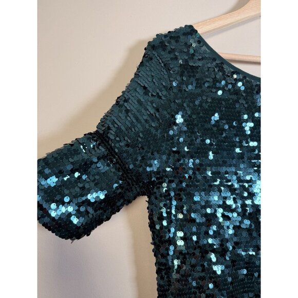 BCBGMAXAZRIA All Over Sequin Gown Jade Green Showgirl Maxi Dress Formal Stretch - Picture 3 of 12